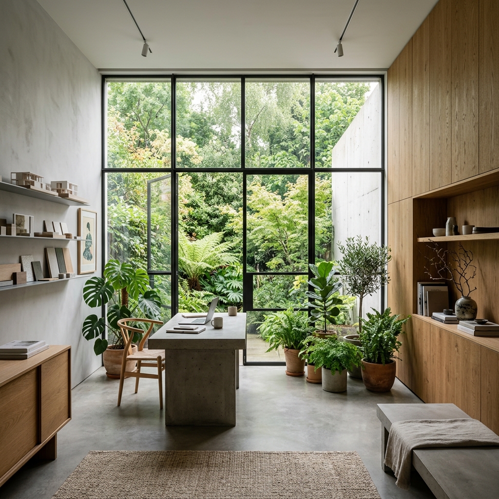Modernes minimalistisches Büro mit Pflanzen